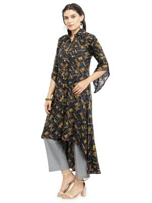 Indibelle Black woven rayon kurti with trouser 4