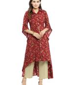 Indibelle Maroon woven cotton kurti with trouser