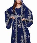 Navy Blue Royal  Moroccan Beautiful Zari Work Jilbab Jalabiya Kaftan Dress