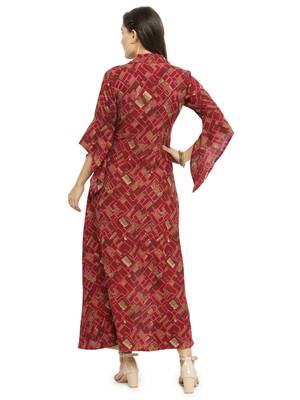 Indibelle Maroon woven cotton kurti with trouser 3