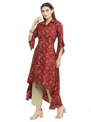 Indibelle Maroon woven cotton kurti with trouser 4