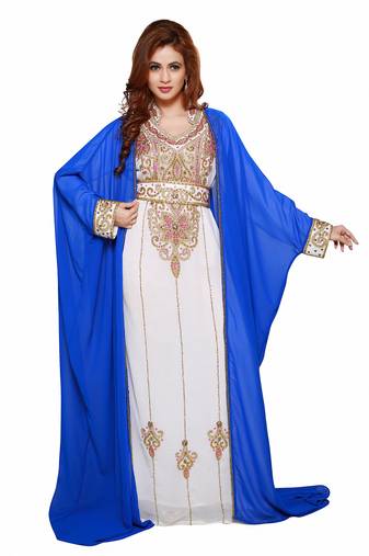 Inner Cream Jacket Royal  Blue New Hand Embroidery Work By Al Mehraan Fashion For Women Gown