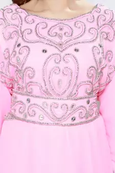 Baby Pink Eleagnt Modern Arabic Kaftan Dress For Women Wedding Gown