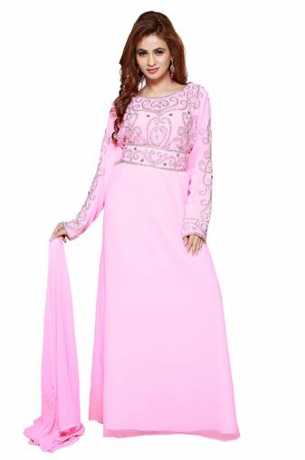 Baby Pink Eleagnt Modern Arabic Kaftan Dress For Women Wedding Gown