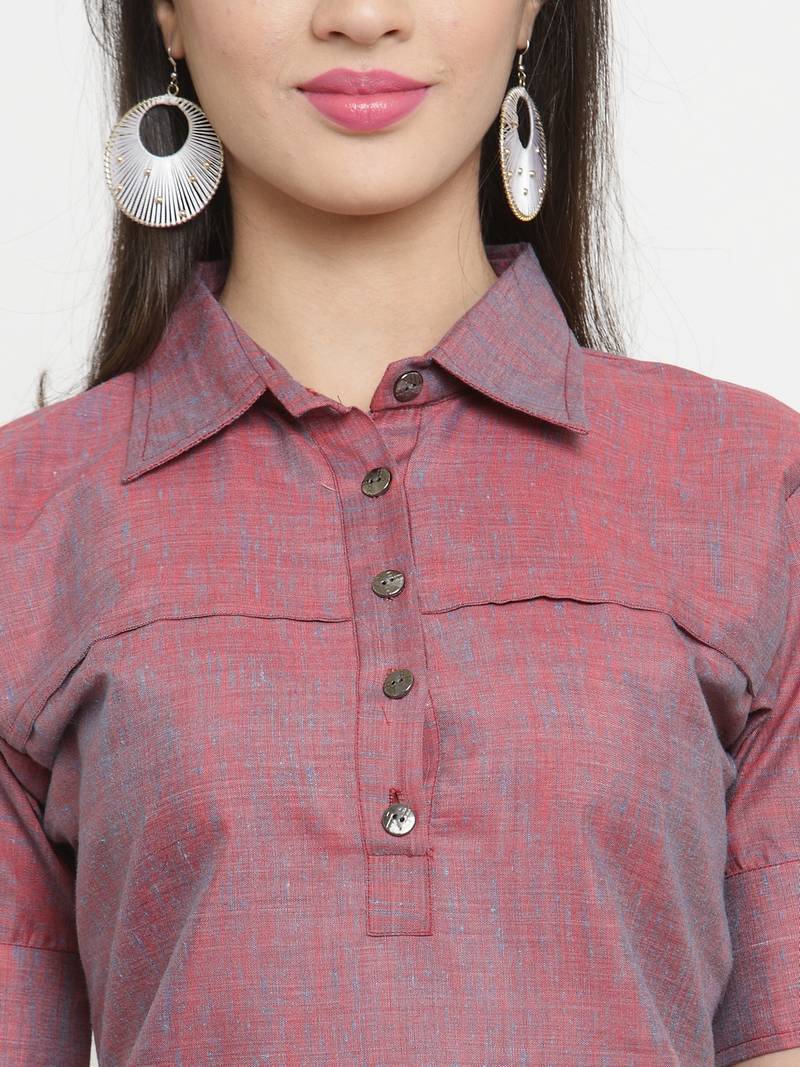 Wine woven cotton kurti with trouser