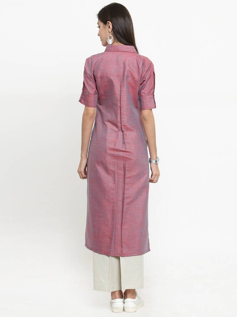 Wine woven cotton kurti with trouser