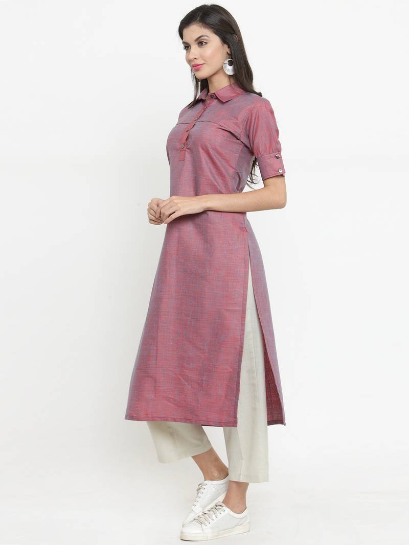 Wine woven cotton kurti with trouser