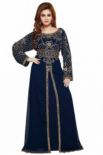 Navy Blue Ethinc Women Arabic Elegant Lowest For Daily Use Kaftan