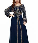 Navy Blue Ethinc Women Arabic Elegant Lowest For Daily Use Kaftan