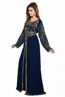 navy blue embroidered georgette kaftan