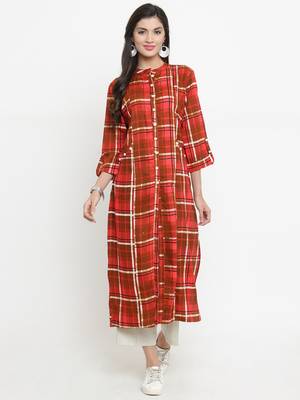 Indibelle Red woven rayon kurti with trouser 1