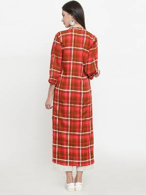 Indibelle Red woven rayon kurti with trouser 3