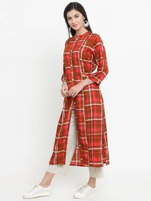Indibelle Red woven rayon kurti with trouser 4