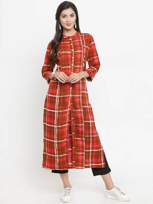Indibelle Red woven rayon kurti with trouser 1