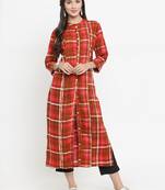 Indibelle Red woven rayon kurti with trouser