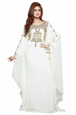 Off white Moroccan Arabic Islamic Kaftan Dress 1