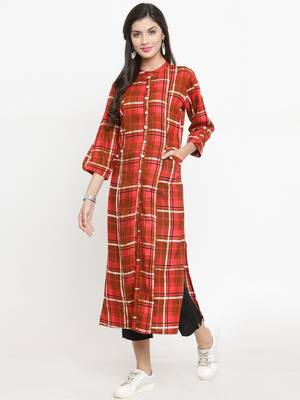 Indibelle Red woven rayon kurti with trouser 4