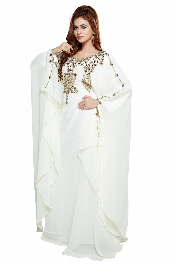 Off white Moroccan Arabic Islamic Kaftan Dress