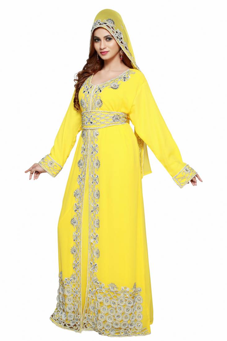 Yellow Eid Kaftan Dress Moroccan Kaftan Dress
