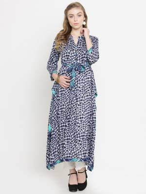 Indibelle Dark-blue woven rayon kurti with trouser 1