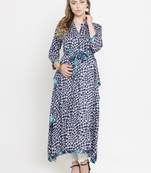 Indibelle Dark-blue woven rayon kurti with trouser