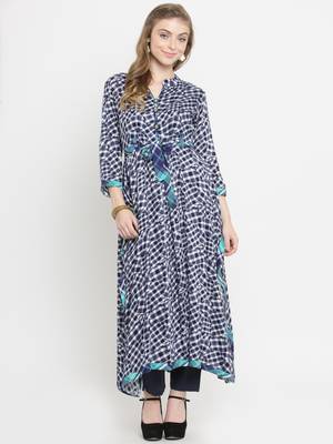 Indibelle Dark-blue woven rayon kurti with trouser 1