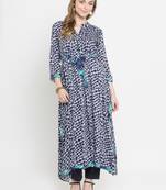 Indibelle Dark-blue woven rayon kurti with trouser