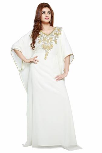 White Modern Islamic Arabic Kaftan Dress For Wedding Gown Party Wear Dress