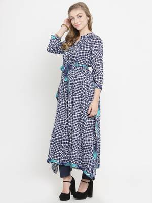 Indibelle Dark-blue woven rayon kurti with trouser 4