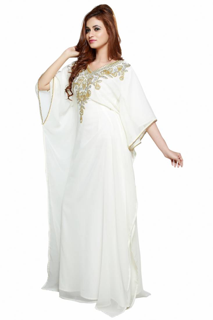 White Modern Islamic Arabic Kaftan Dress For Wedding Gown Party Wear Dress
