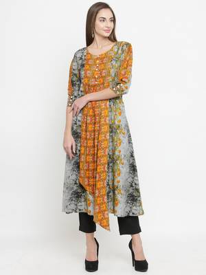 Grey woven rayon kurti with trouser 1