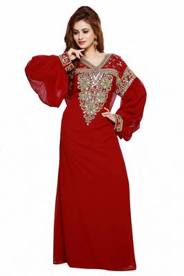 Maroon  Moroccan Kaftan Islamic Moroccan Jalabiya Dress 1