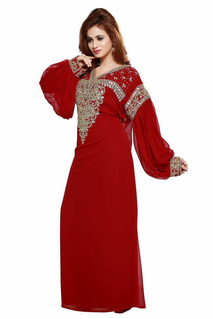 Maroon  Moroccan Kaftan Islamic Moroccan Jalabiya Dress