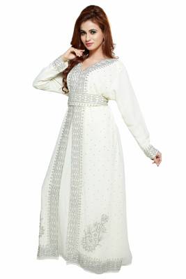 Off white New Moroccan Arabic Islamic Party Wear Party Dress For Women 3