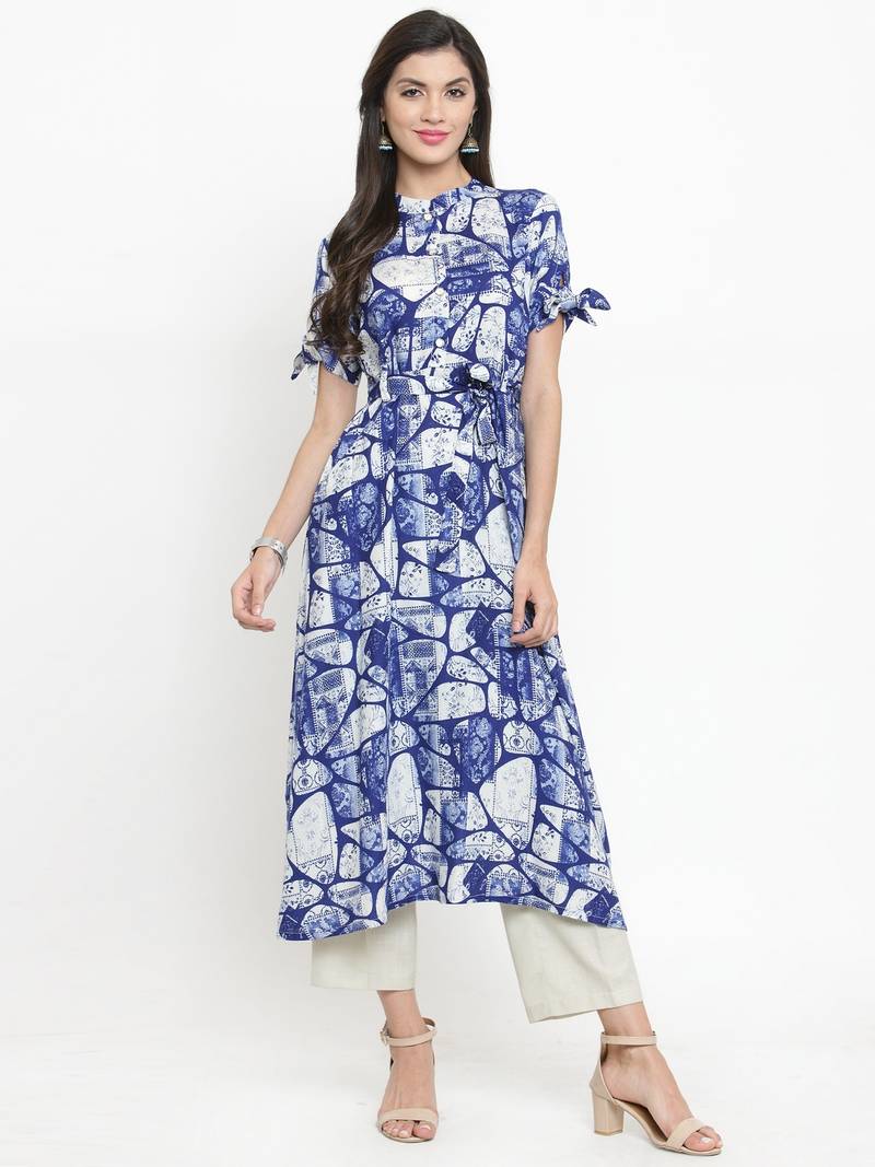 Indigo woven rayon kurti with trouser