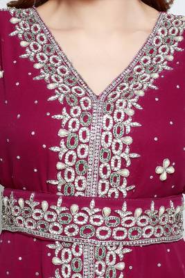 Maroon Royal  Moroccan Beautiful Zari Work Jilbab Jalabiya Kaftan Dress 2