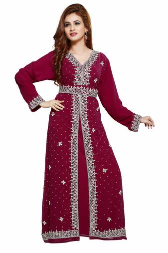 Maroon Royal  Moroccan Beautiful Zari Work Jilbab Jalabiya Kaftan Dress