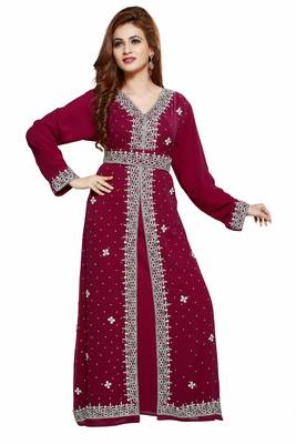 Maroon Royal  Moroccan Beautiful Zari Work Jilbab Jalabiya Kaftan Dress 1
