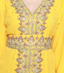 Yellow Gandura Moroccan Arabic Traditional Party Thobe Kaftan