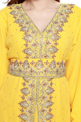 Yellow Gandura Moroccan Arabic Traditional Party Thobe Kaftan 2