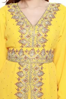 Yellow Gandura Moroccan Arabic Traditional Party Thobe Kaftan