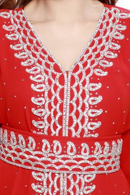 Red New Modern Moroccan Arabic Eid Kaftan Dress For Women Gown 2