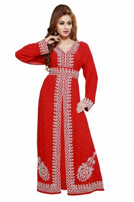 Red New Modern Moroccan Arabic Eid Kaftan Dress For Women Gown 1