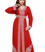 Red New Modern Moroccan Arabic Eid Kaftan Dress For Women Gown