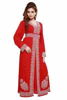 Red New Modern Moroccan Arabic Eid Kaftan Dress For Women Gown 3