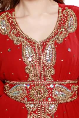 Red Gandura Moroccan Arabic Traditional Party Thobe Kaftan 2