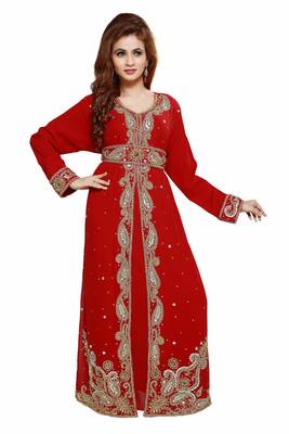 Red Gandura Moroccan Arabic Traditional Party Thobe Kaftan 1