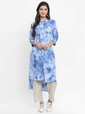 Indibelle Sky-blue woven cotton kurti with trouser 1