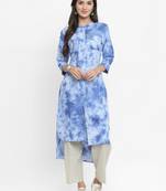 Indibelle Sky-blue woven cotton kurti with trouser