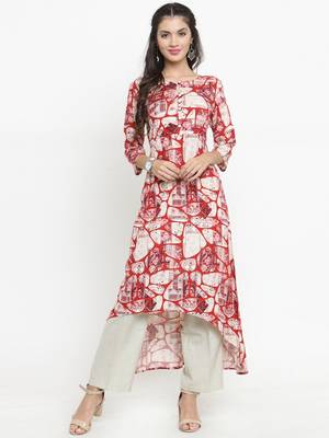 Red woven rayon kurti with trouser 1